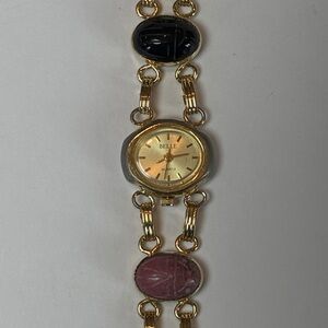 Ladies Scarab Gold Tone Metal Watch